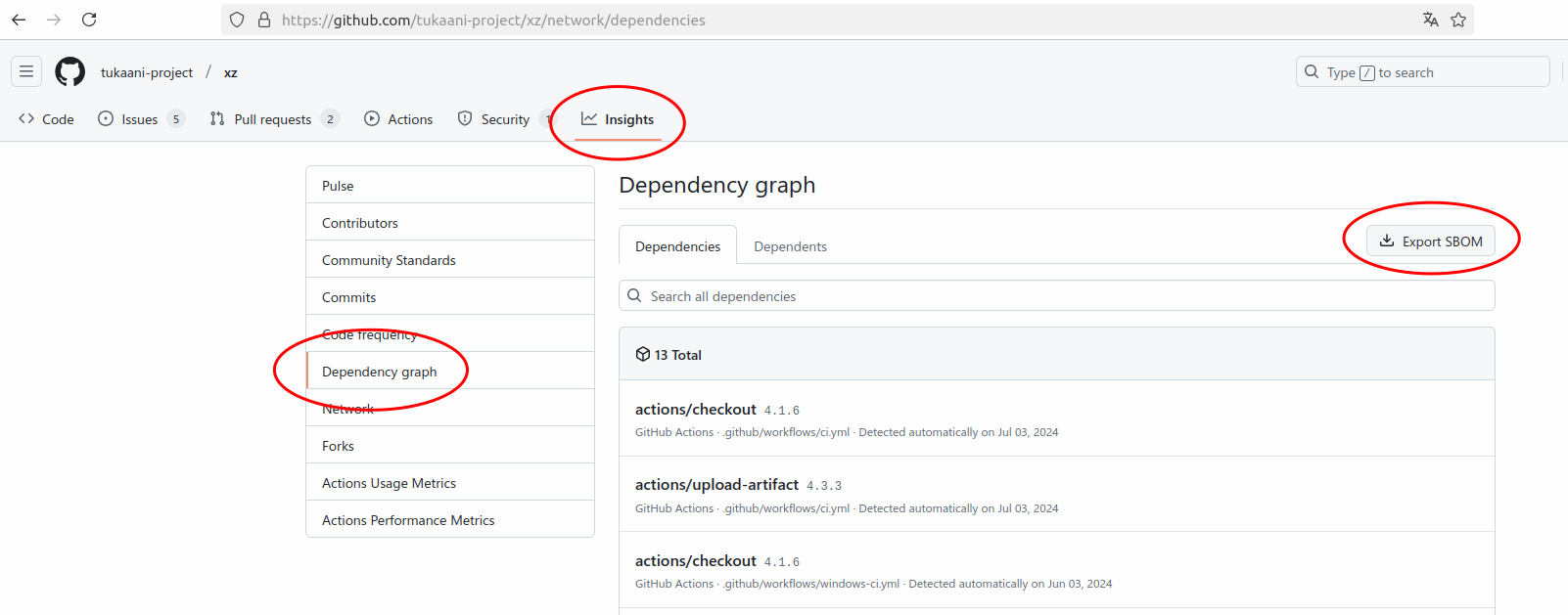 github export sbom